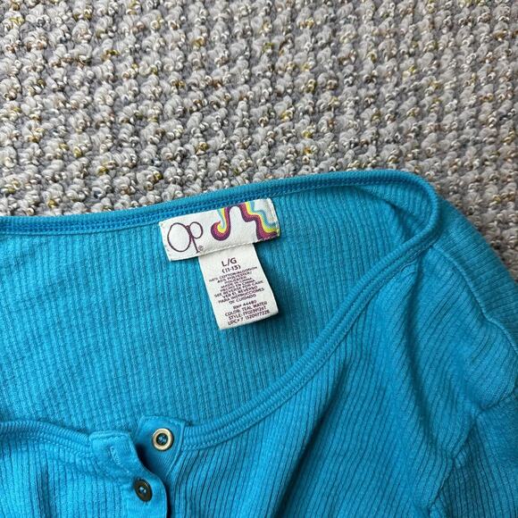 Cute vintage y2k blue henley thermal button up long sleeve grunge top - Picture 5 of 6